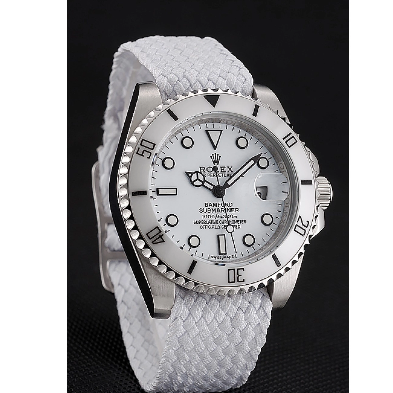 Aaa replica watch Fabric Rolex White Submariner White Bamford Dial Bracelet 1453867 0521